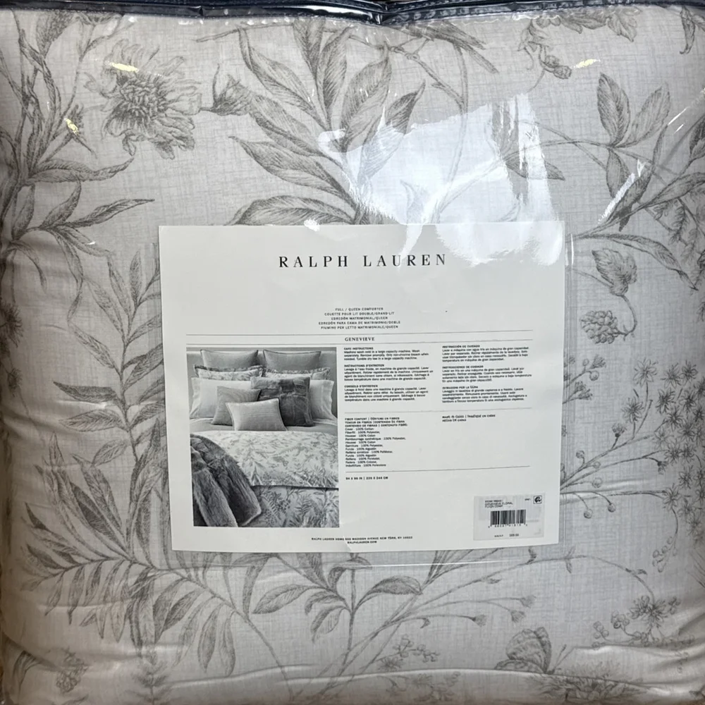 Ralph Lauren Genevieve Grey Floral Queen Cotton Comforter New Org 355